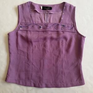 Shang Ya Lilac Purple Beaded Sequin Fairy Whimsigoth Y2K Tank Sleeveless Top L